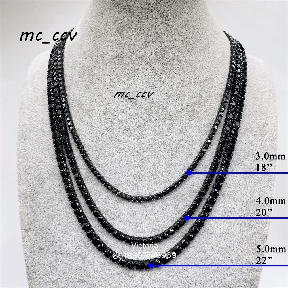 New Fashion Hip Hop Iced Out Men Necklace S925 Sterling Silver 3MM 4MM Black Colored Moissanite Tennis Chain