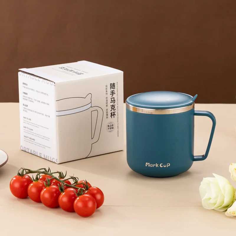 400ml 304 Stainless Steel Water Bottle Double Layers Coffee Mug Milk Cup with Lid and Handle Portable Thermal Water Bottle Gift Y251125