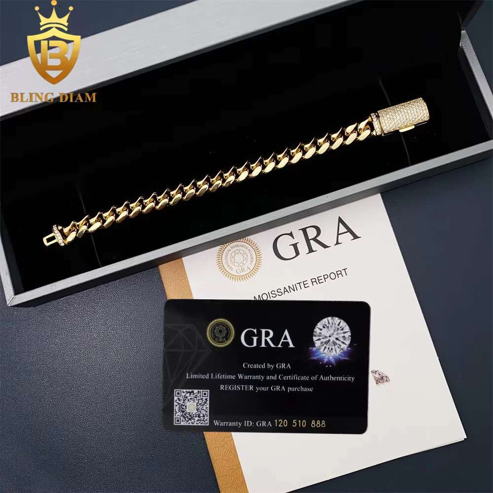 10mm 12mm Hip Hop Jewelry Cuban Link Chains 925 Sterling Silver VVS Moissanite Iced Out Diamond Stainless Steel Gold