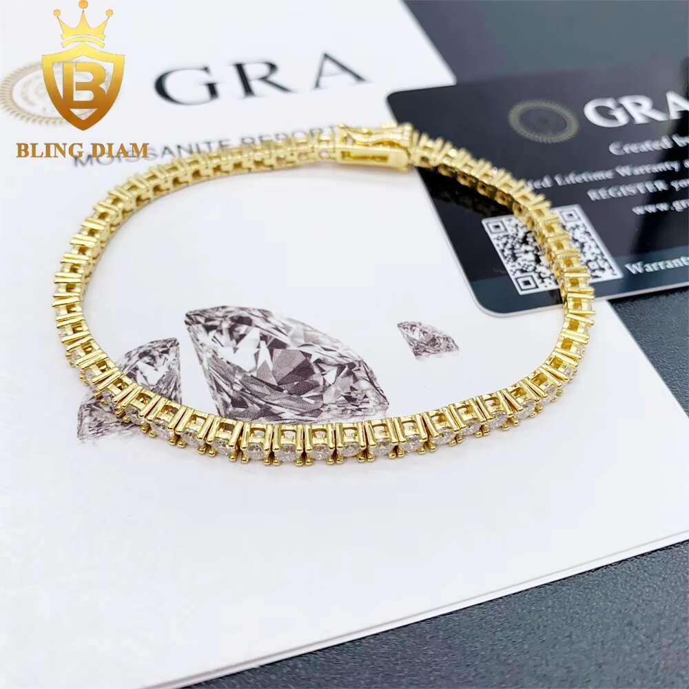 Factory Low Price Hip Hop Jewelry 925 Sterling Silver VVS Moissanite Diamond Tennis Chain 3mm Bracelet Necklace