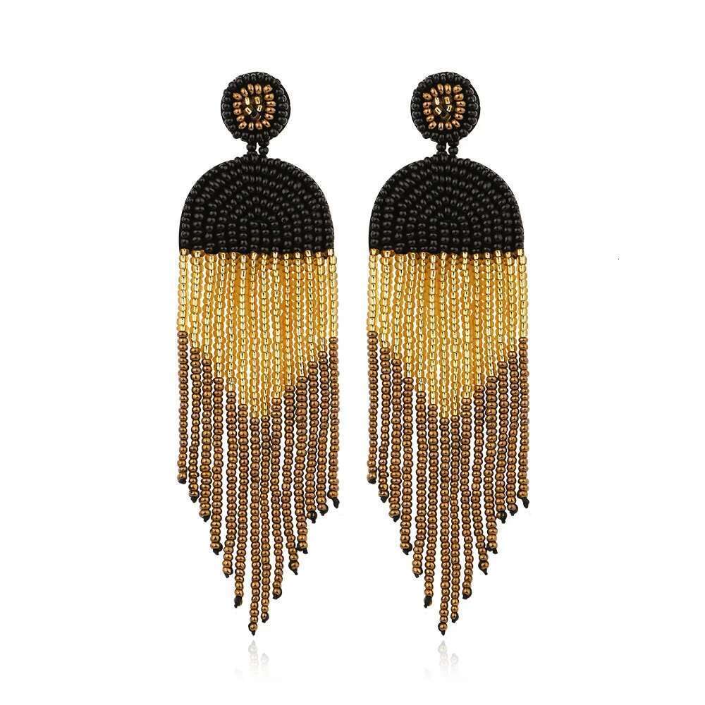 Boho Jewelry Wholesale Chic Art Deco Long Dainty Ethnic Bohemian Black Fringe Tassel Dangle Rice Seed Beaded Earrings For Women