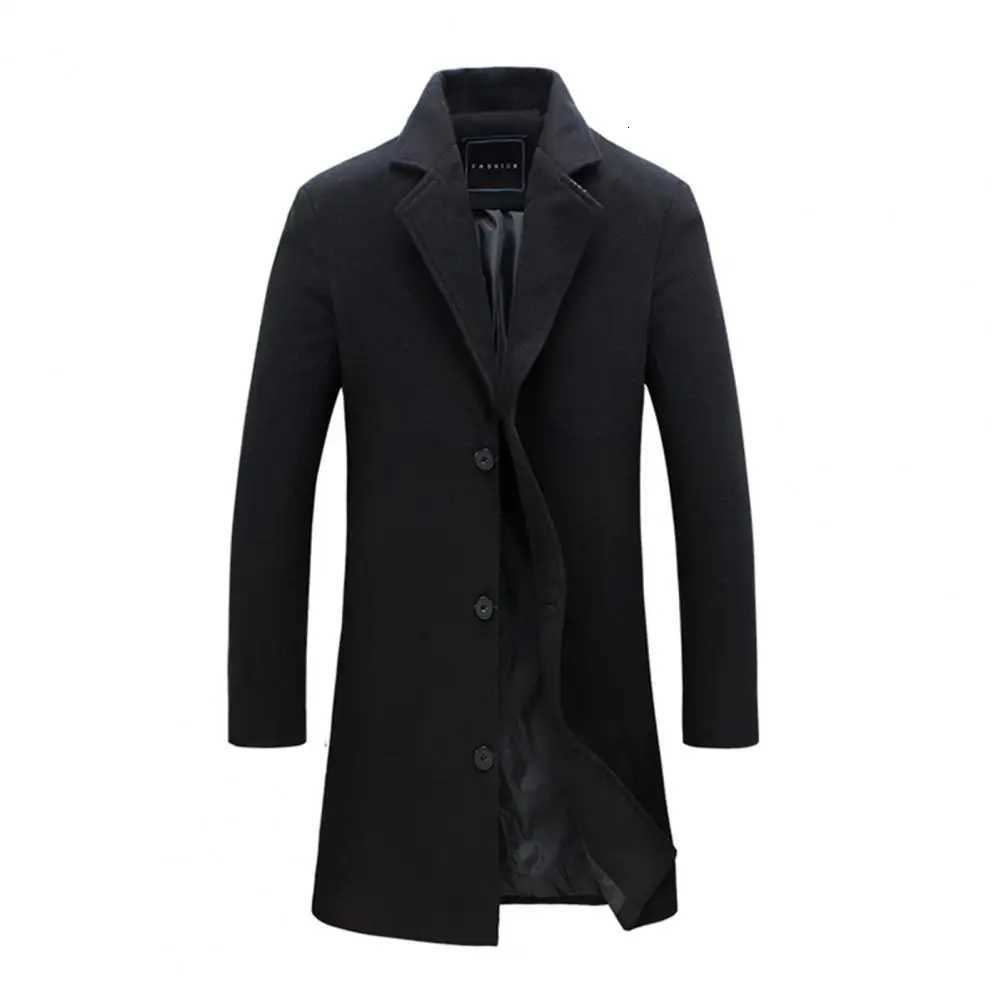 Breathable Woolen Coat Mens Woolen Coat with Formal Suit Collar Solid Color Mid-length Jacket for Office Business Outwear LapelT251125