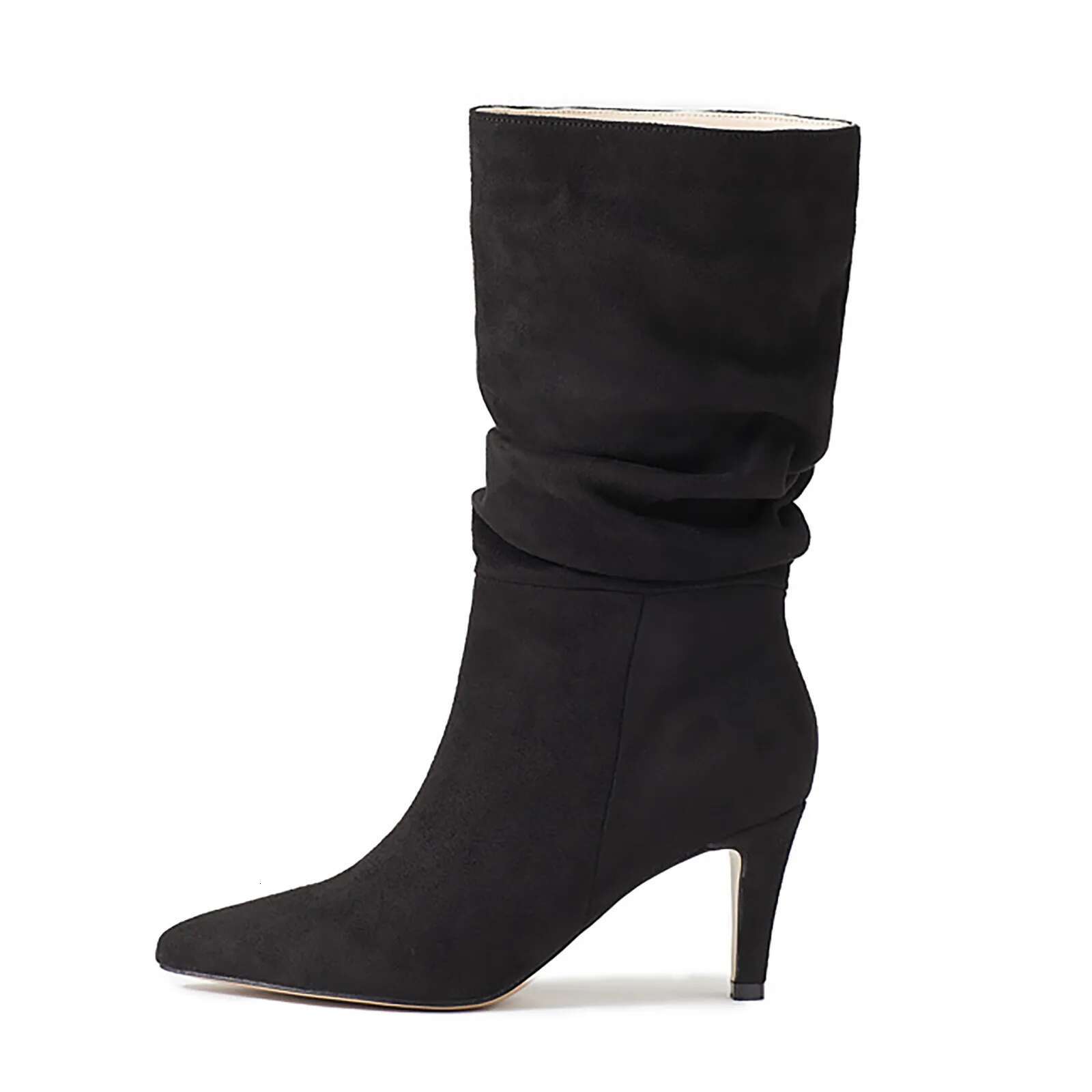 2023 Fall High Suede Mid Heeled Sexy Pointed Toe Fashion Women's Over The Knee Wide Calf Boots Veet Wrinkles Booties
