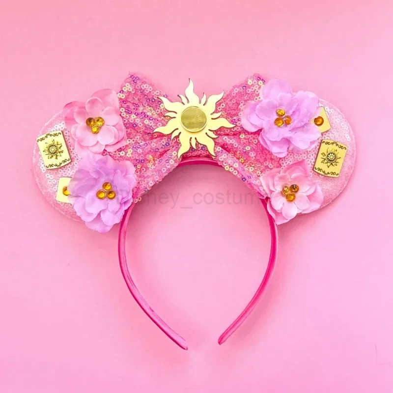 Disney Long Hair Princess Ear Hair Band Childrens Hexagonal Head Band Baby Flower Hair Girl Disney Bow Head Wearing Female Anime Hair Party Gift X2504