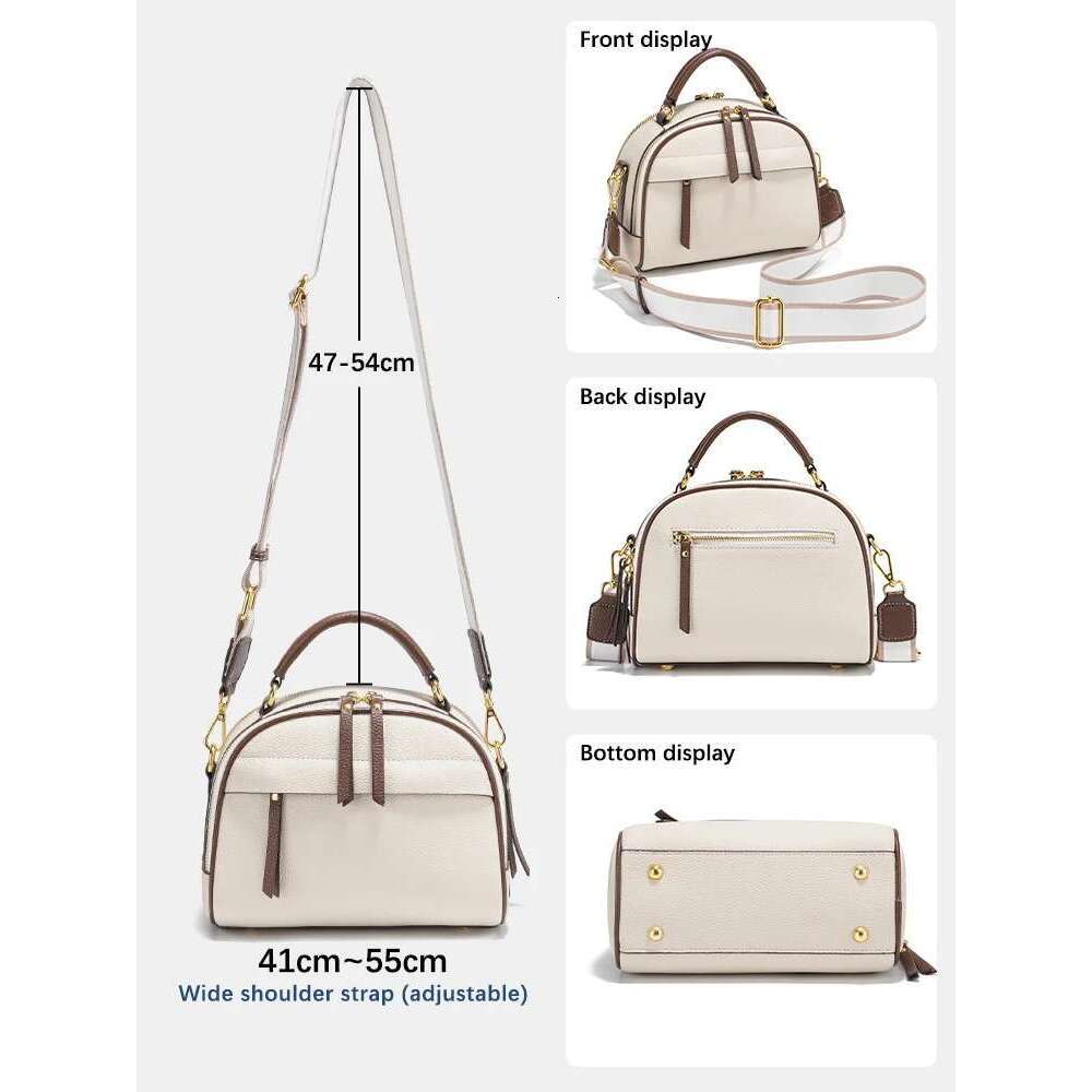 Zency Dark Blue Fashion Genuine Leather Crossbody Shoulder Bagwith Two Long Straps Women Multi-Pockets Handbag For Commuters