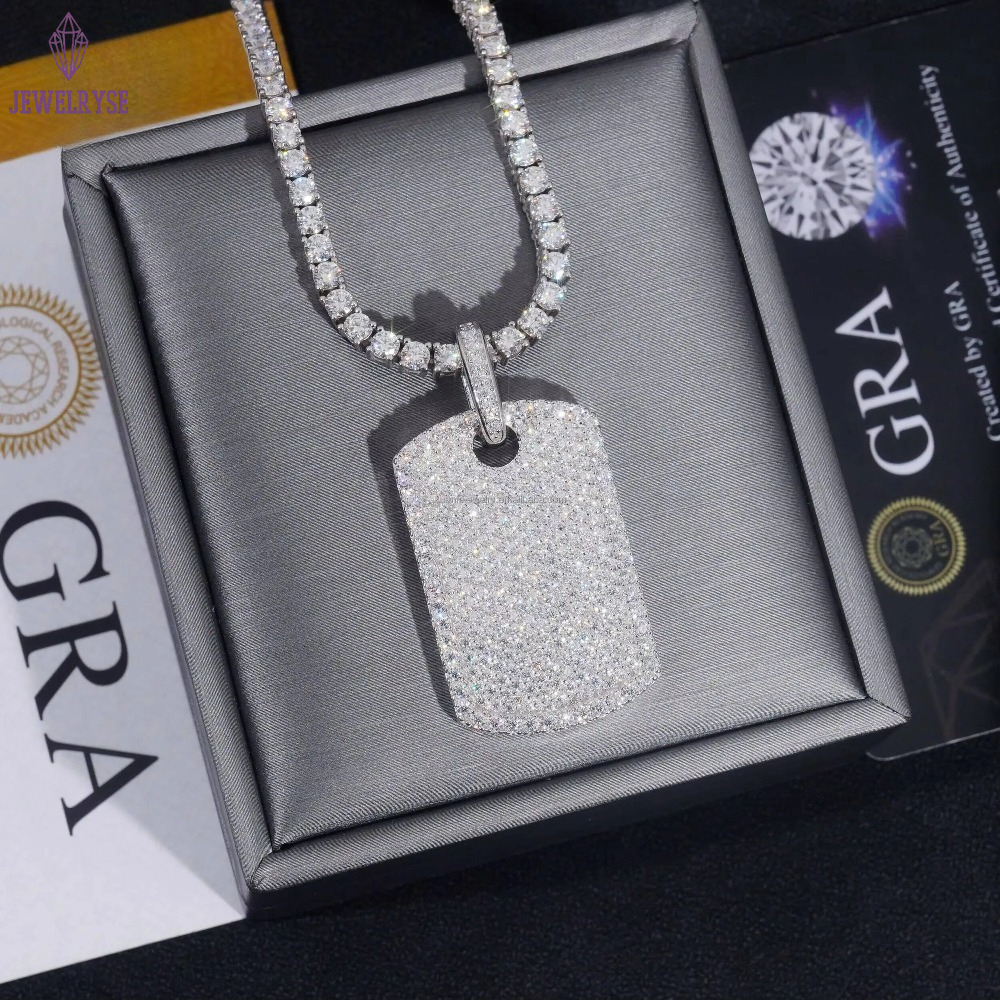 Lowest Factory Price Retail GRA Certificate Fully Iced Out Hip Hop Jewelry 925 Silver Moissanite Diamond Dog Tag Pendant Set