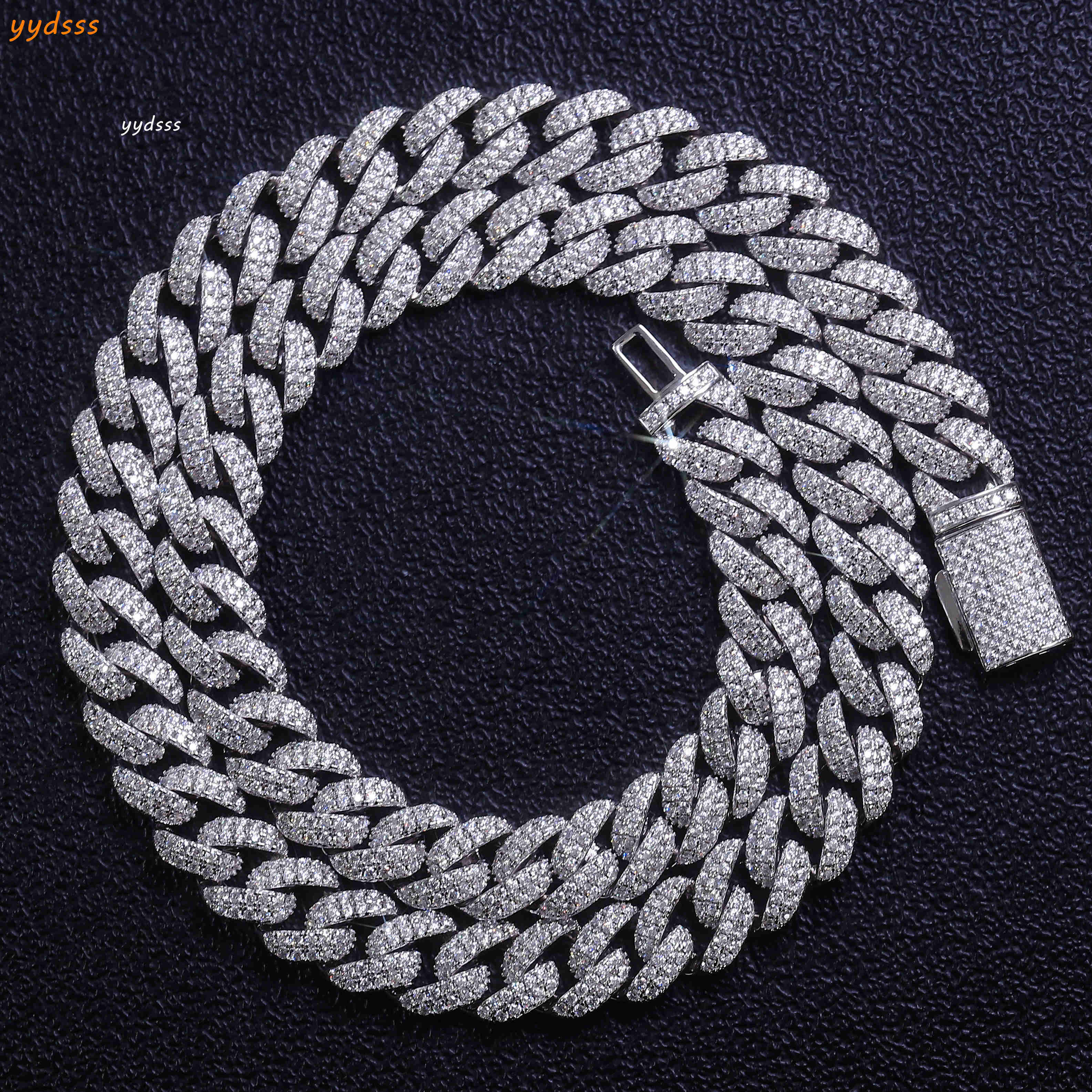 Hip Hop Jewelry Mens Necklace10MM 16 Inch Solid 925 Silver Sterling DEF Moissanite Diamond Cuban Chains Necklace for Boyfriends