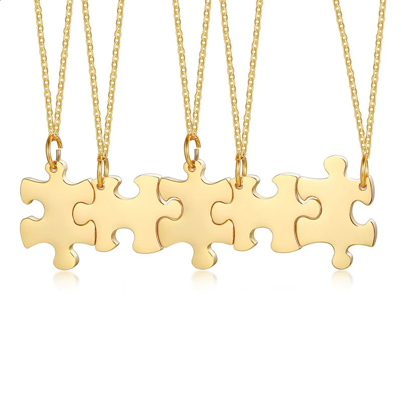 Custom Engraved Puzzle Necklace 2/3/4/5 Pieces Set Family Couple Necklaces Friendship BFF Personalized Jewelry 250425