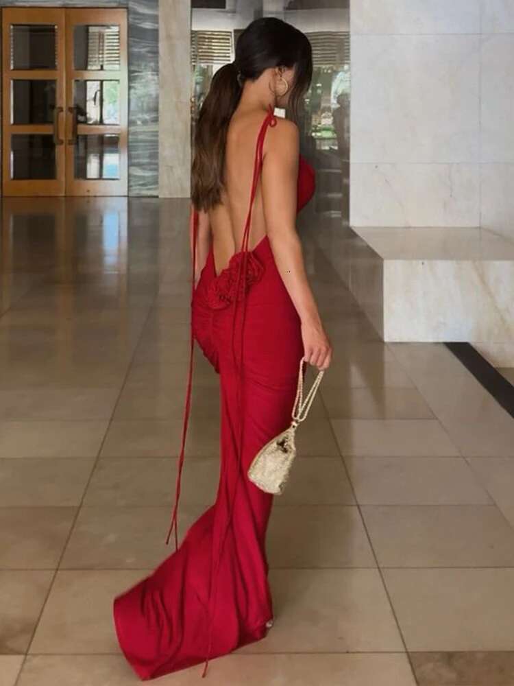 Dongdumaoyi Townlike Elelgant Mermaid Maxi Long Dress Women Spaghetti Strap Summer Backless Nightclub Sexy Party Dresses