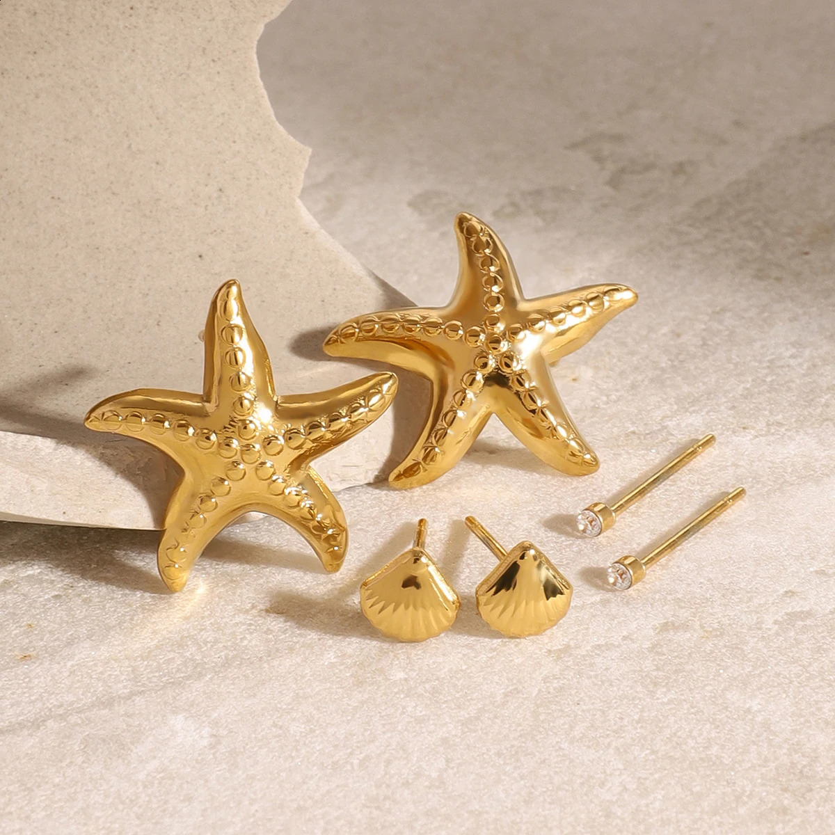 Uworld Exquisite 3-Pair Earring Set Shell Starfish Ear Studs Stackable Earrings Party Gift Womens Accessories 250424