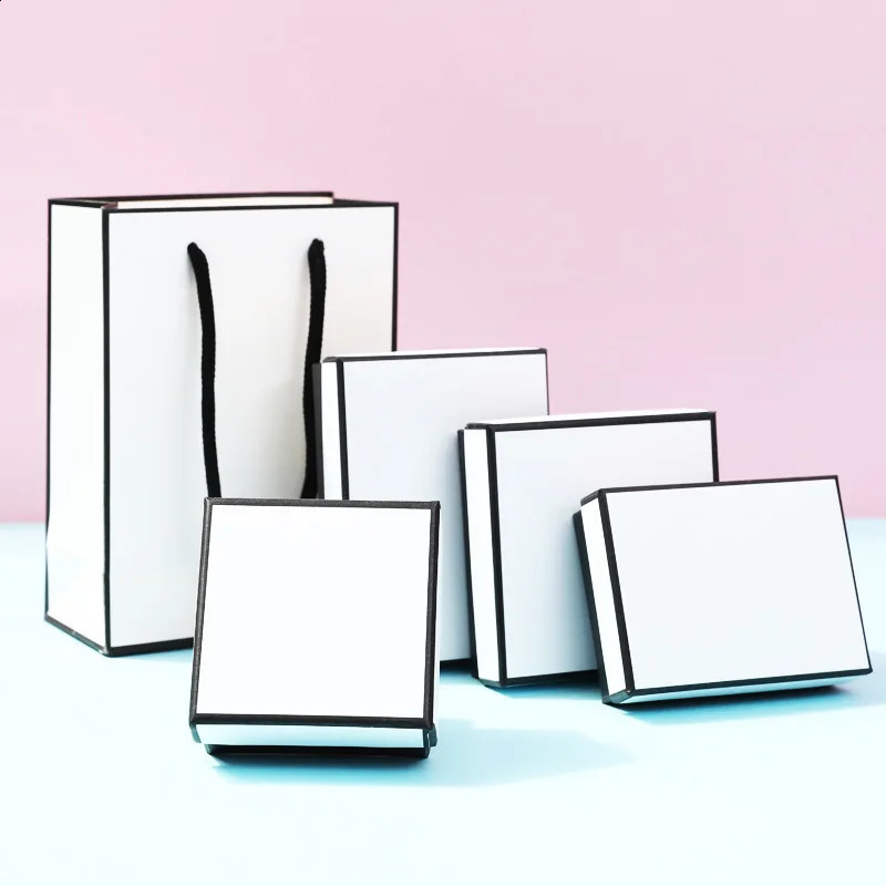 12pack White Black Cardboard Jewelry Box Earings Rings Necklace Storage Boxes 7x9x3cm Kraft Paper Travel Wedding Gift Dust Case 250424