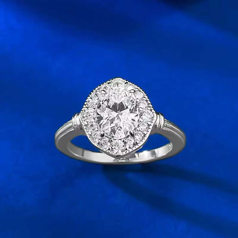 High Quality 1.5ct D Color Oval Cut Moissanite 925 Sterling Silver Womens Wedding Ring with 18K White Gold Plating