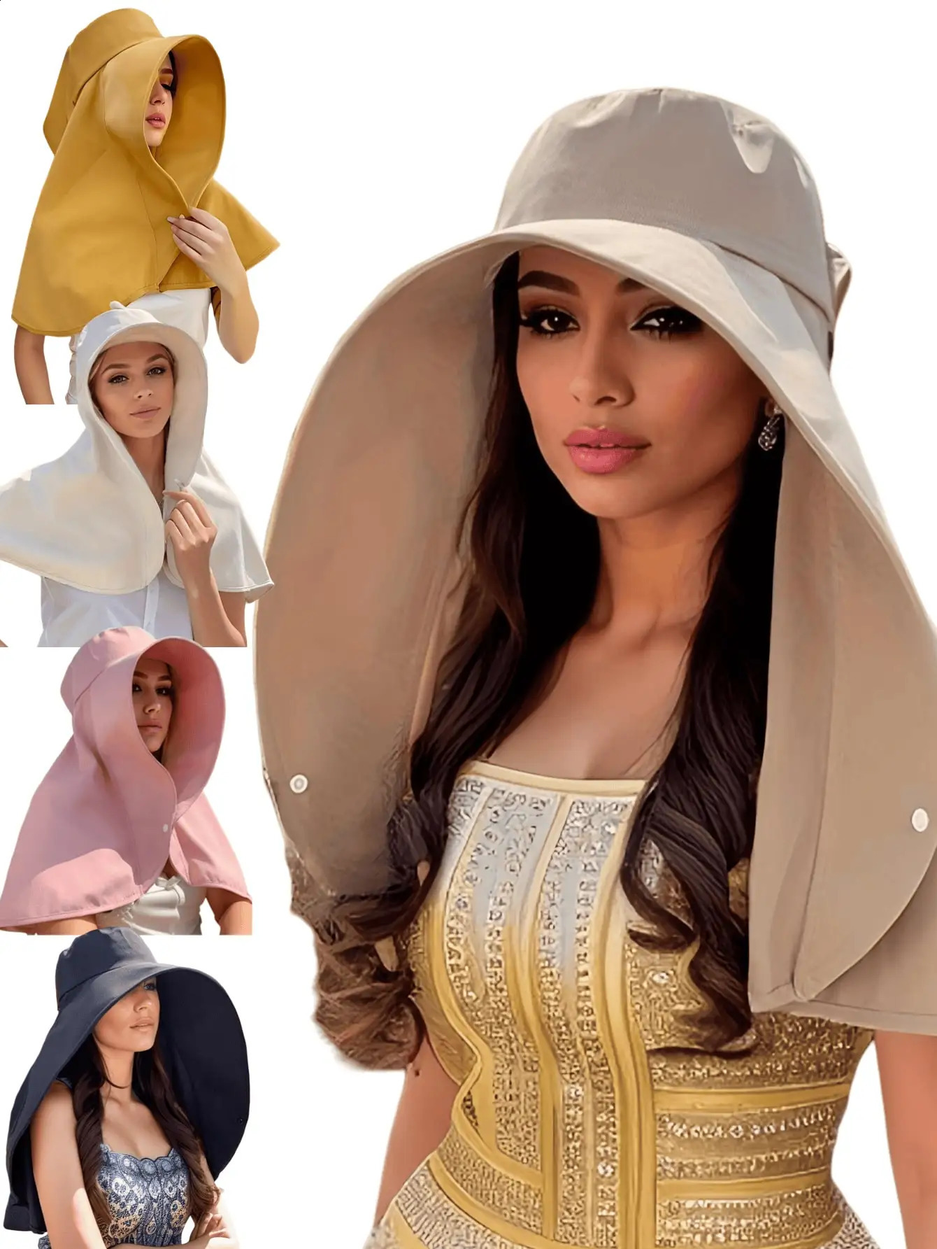 All Around Full Face Sun Protection Hat for Women Large Neck Flap Hiking Hat Outdoor Beach Panama Cap Mask Headscarf Sun Hat 250424