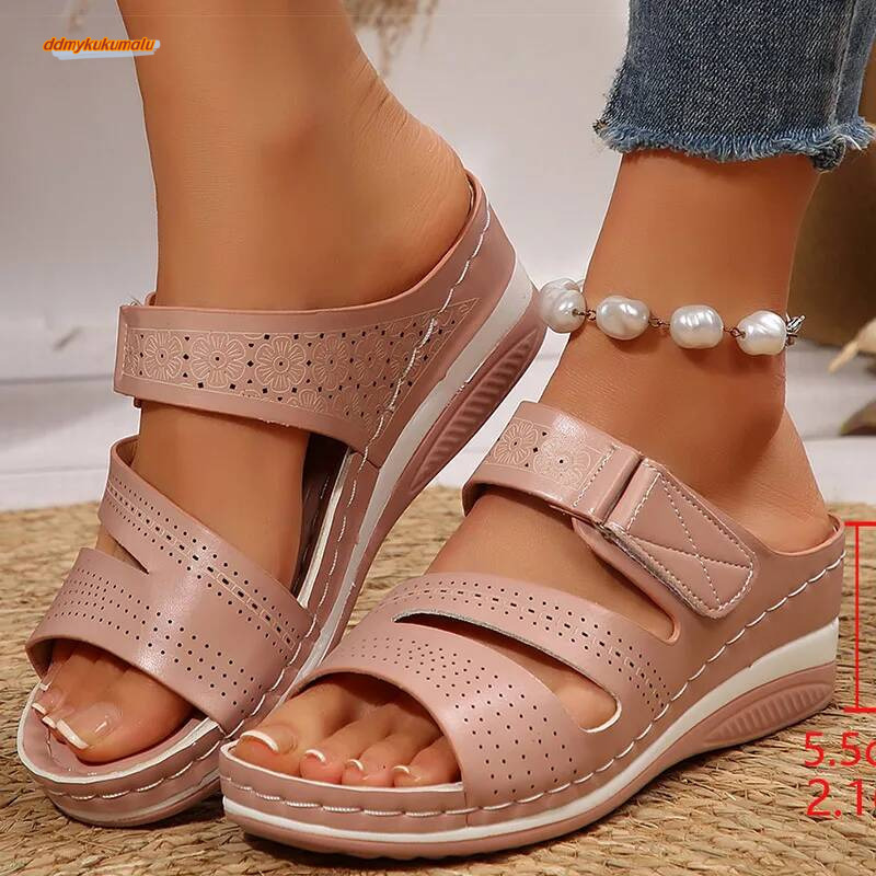 Women's 2025 New Shoes Women Wedges Heels Casual Indoor Outdoor Slippers Summer Sandals Chaussures Femme ddmykukumalu