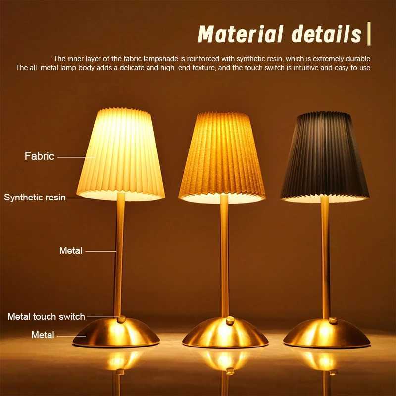 Small Pleated Table Lamp USB Rechargeable Nightstand Lamp Cordless Desk Lamp for Bedroom Living Room Home Office DecorM251125