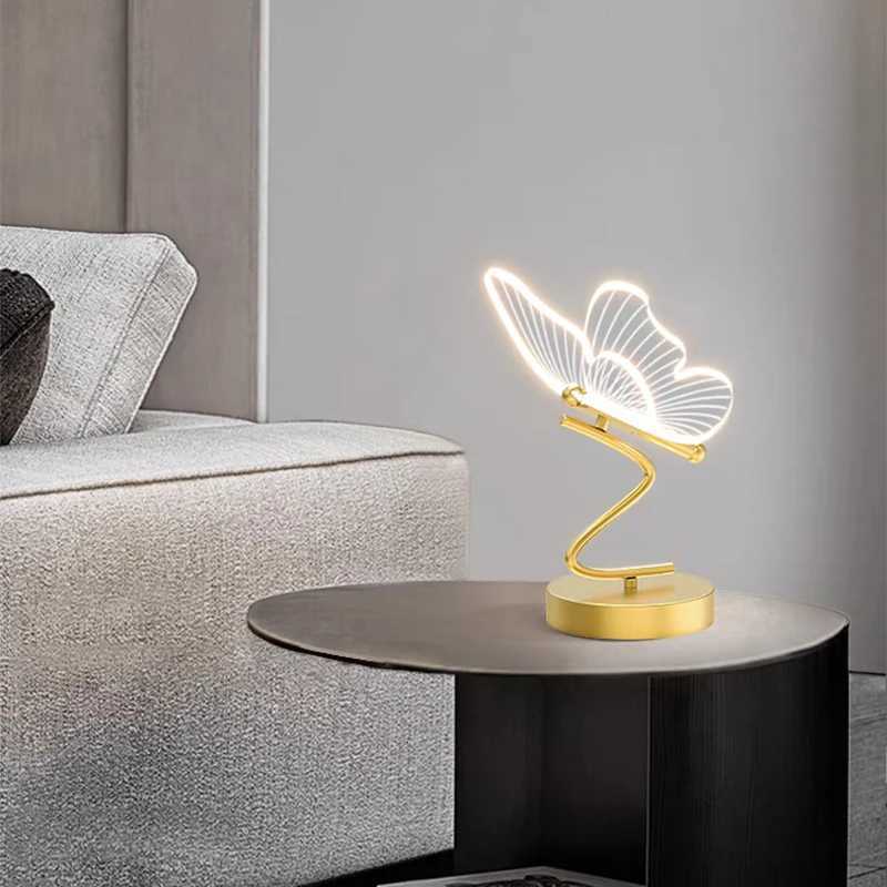 LED Table Lamp Indoor Lighting Switch Button Home Decoration Bedroom Bedside Living Room Restaurant Nordic Butterfly Desk LampsM251125