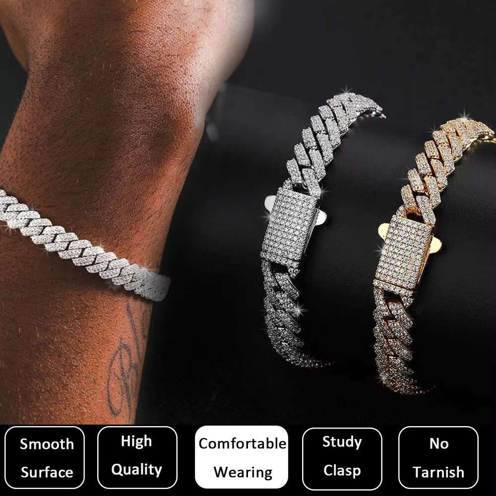 Best Selling Moissanite Diamond S925 Sterling Silver Rhodium Plated Moissanite Bracelet Men Cuban Link Bracelet