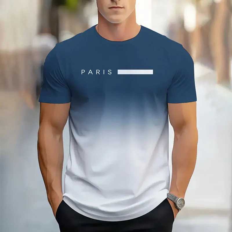 Summer new mens T-shirt fashion simple gradient printed short sleeved top mens breathable round neck short sleeved clothing W250425