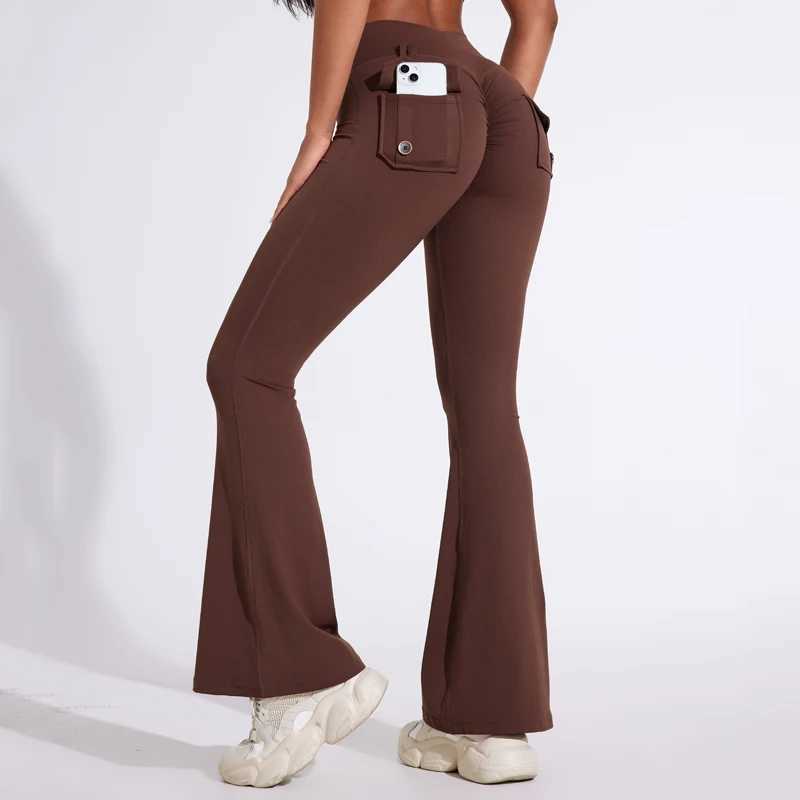 DIAS is suitable for womens pockets bell bottoms yoga high waist hip lifting fitness pants fast drying running fitness gymC250425