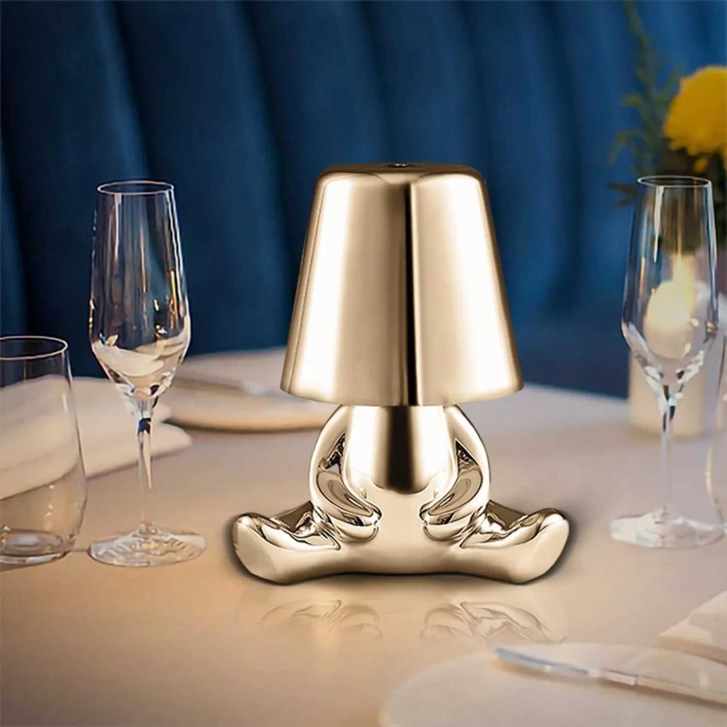 Bedside Touch Control Table Lamp Creative Little Silver Man Decorative Thinker Statue LED Desk Lamp USB Charging 3 Level BrighM251125