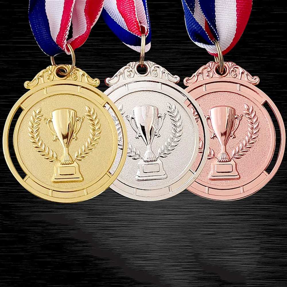 50PCS Gold Silver Bronze Award Medal Round with Neck Ribbon 2 Inches Medals Winner Reward Football Competition PrizesW251125