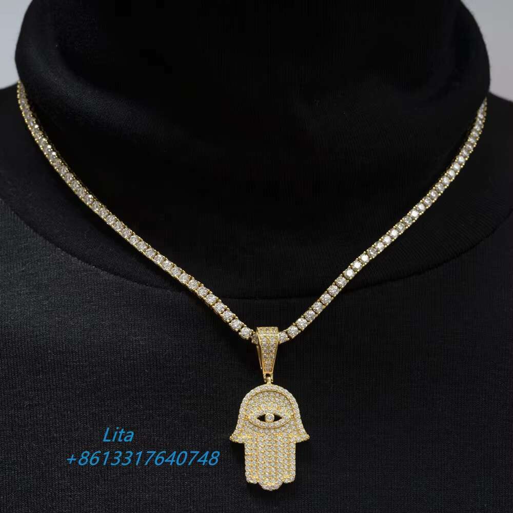 Factory Wholesale Men Jewelry Gemstone Eye 925 Vvs d Moissanite Diamond Hamsa Pendant