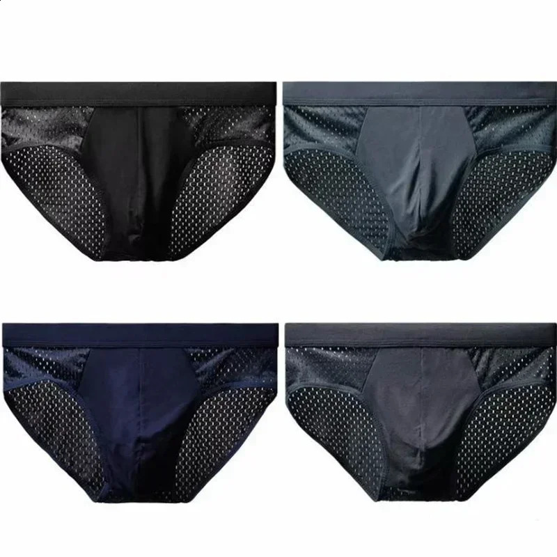 Mens ice silk underwear breathable bamboo carbon fiber antibacterial and comfortable hollow cold y250417