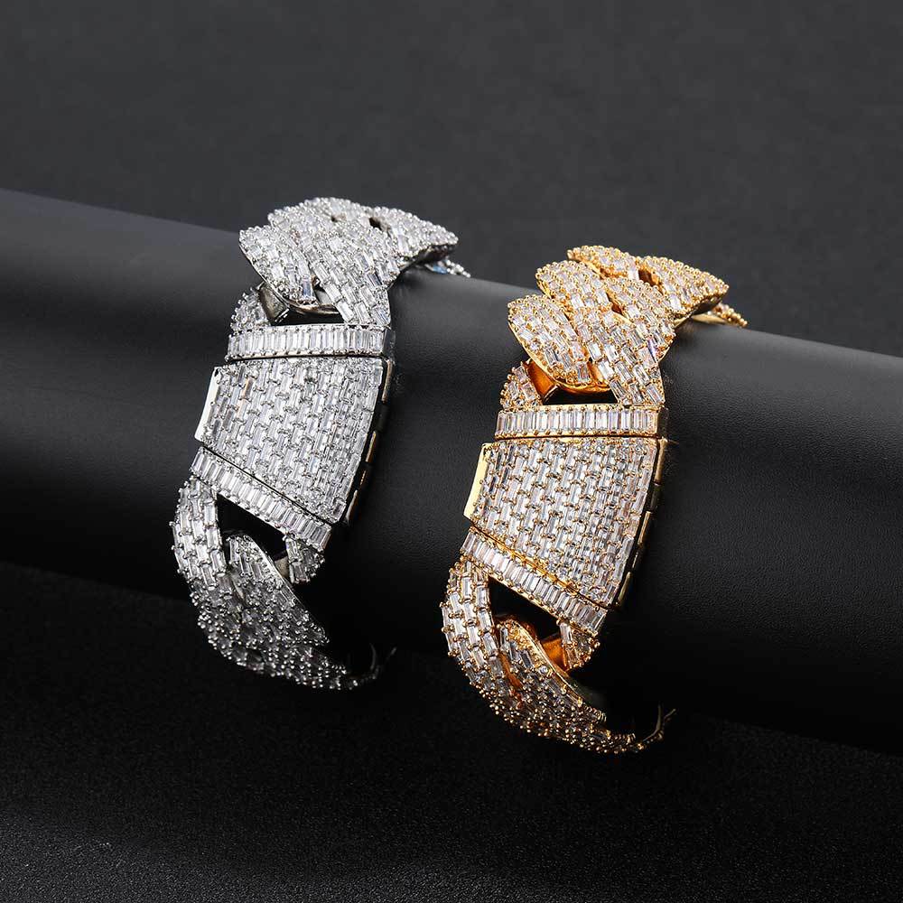 Luxury hip-hop width of 24mm square zircon bubble Cuba chain men's necklace 16in-24in jewelry advanced feeling full diamond necklace 7in-9in full