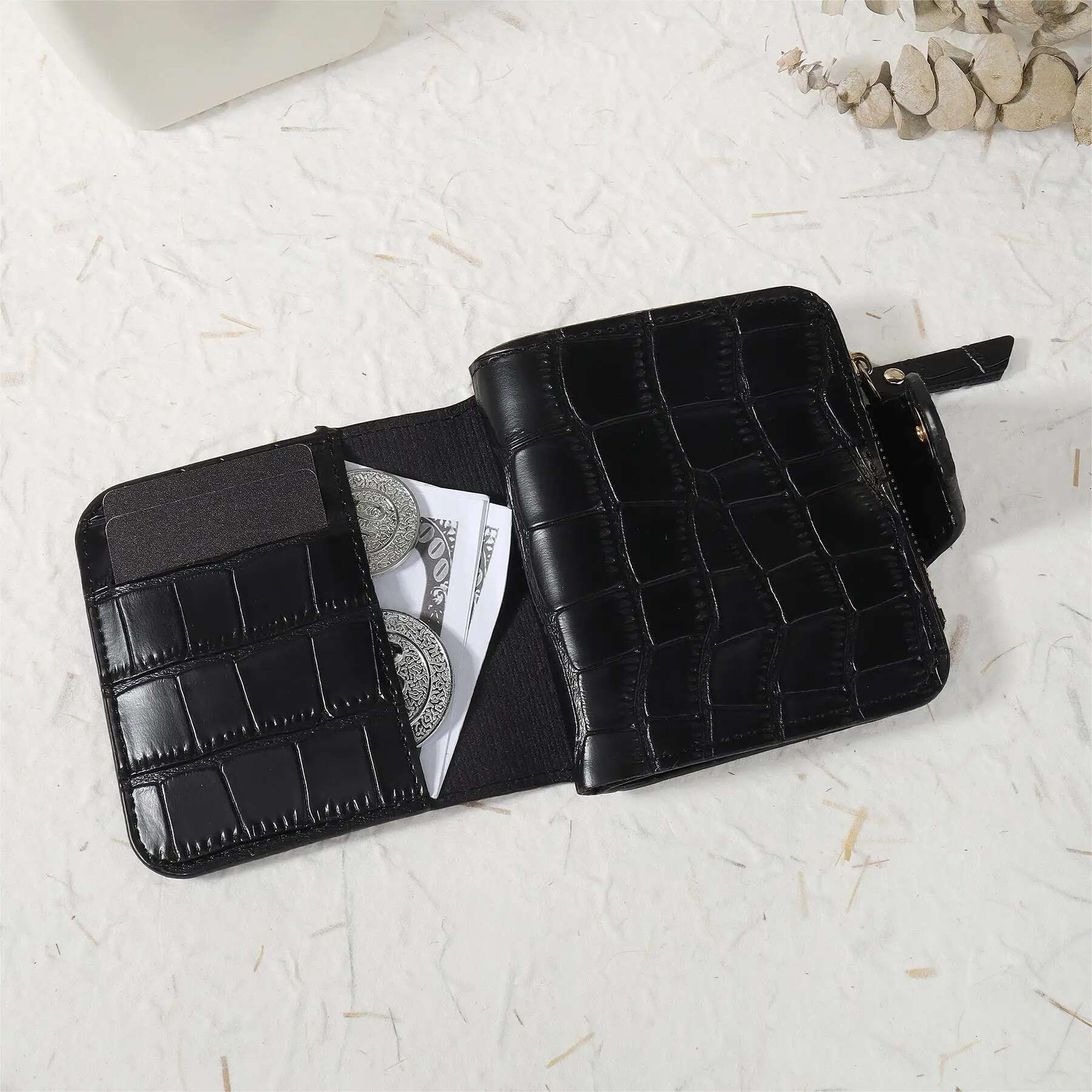 Fashionable Minimalist Short Double Layered Zippered Wallet, Lightweight Portable Small Credit Card Holder And Notebook,
