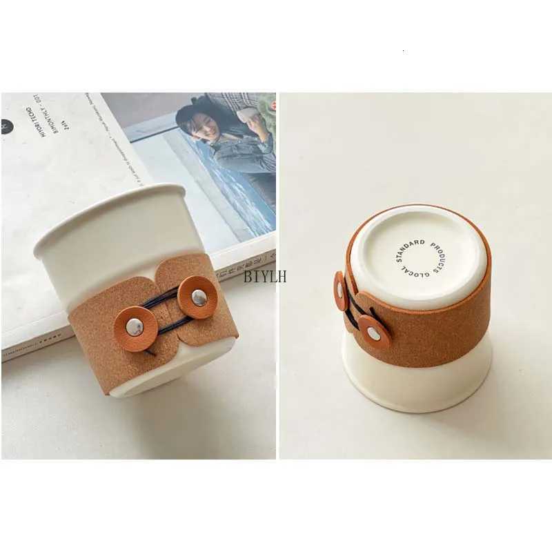 240ml Mugs Ceramic Coffee Cup Mini Accompanying Cup Creative Leather Case Design retro Water Cup Simple Home Decoration Teacup Y251125