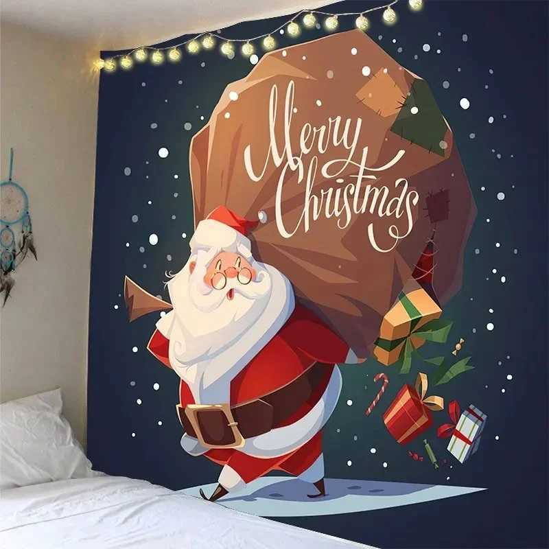 HD-Santa Tree Snowman Tapestry Festive Christmas Wall Hanging with TSymbolic Design Art for Hippie Dorm or Home DecorM251125