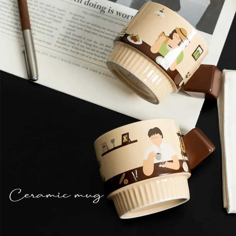 Korean Style High-Aesthetic Latte Art MugFashion Ceramic Coffee Cup for CouplesHis/Hers OptionsElegant Gift Souvenir Y251125