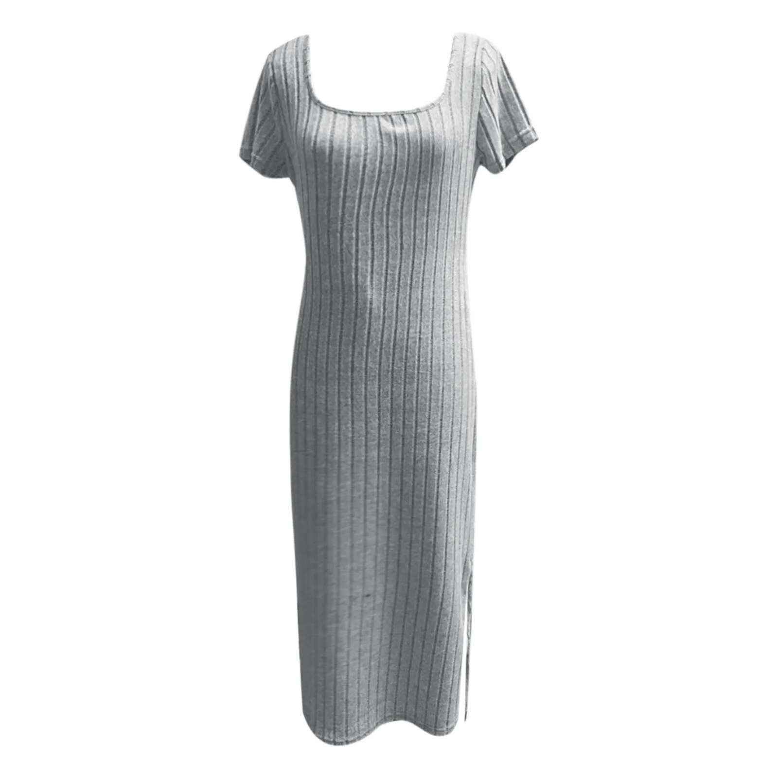 Dongdumaoyi Women S Summer Bodycon Sundresses Casual Short Sleeve Square Neck Midi Dress Knit Side Petite Maxi For