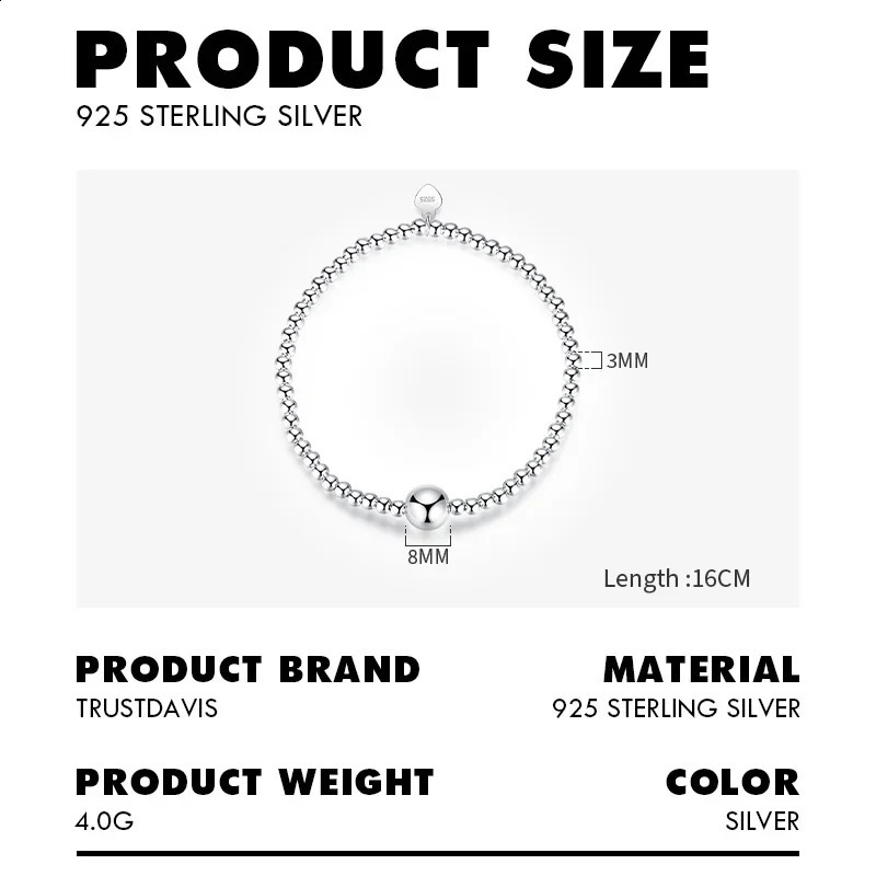 Trustdavis Fashion Genuine 925 Sterling Silver Minimalist m Width Beads elastic Bracelet For Women Wedding Jewelry Gift DS2277 250417bj