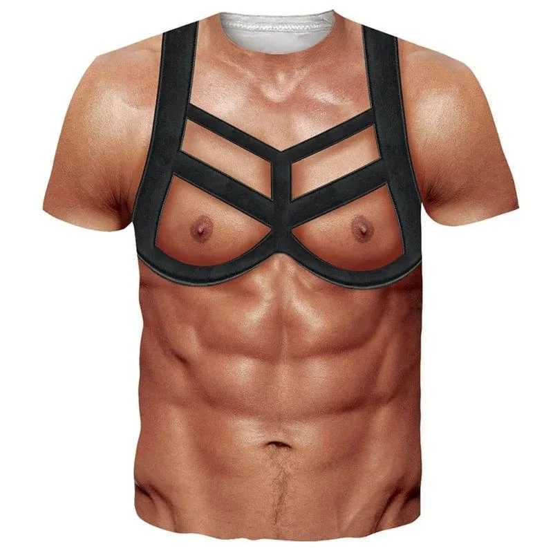 Interesting muscle body 3D printed T-shirt mens designer clothing street clothing short sleeved top T-shirt ugly chest hair T-shirt W250425