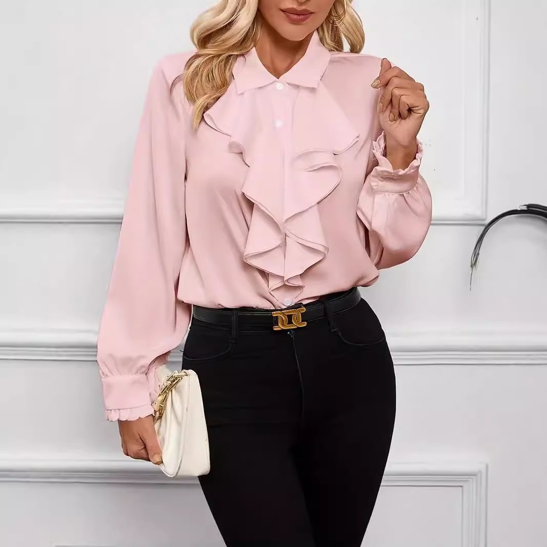 2024 autumn fashion design sense ruffle edge layered decorative shirt for women