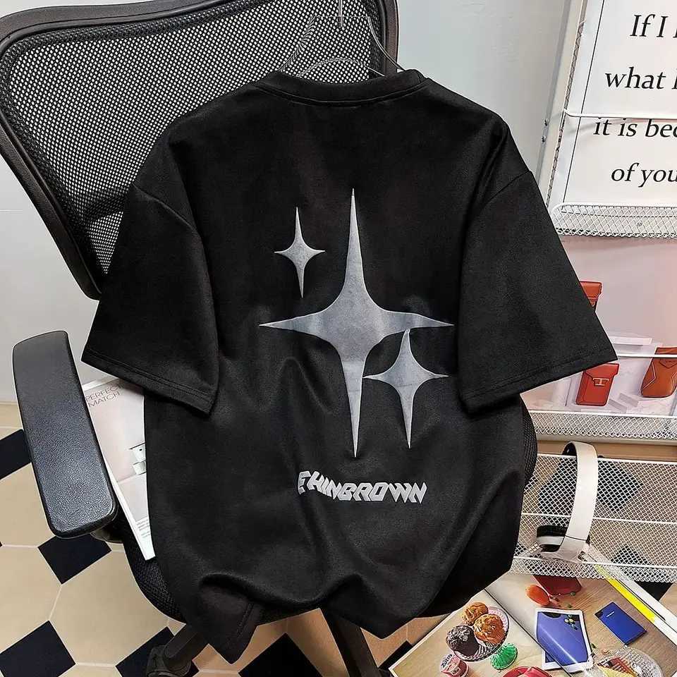 Hip hop summer mens and womens fashion street personalized letter printing round neck short sleeved couple loose casual T-shirt top y2k W250425