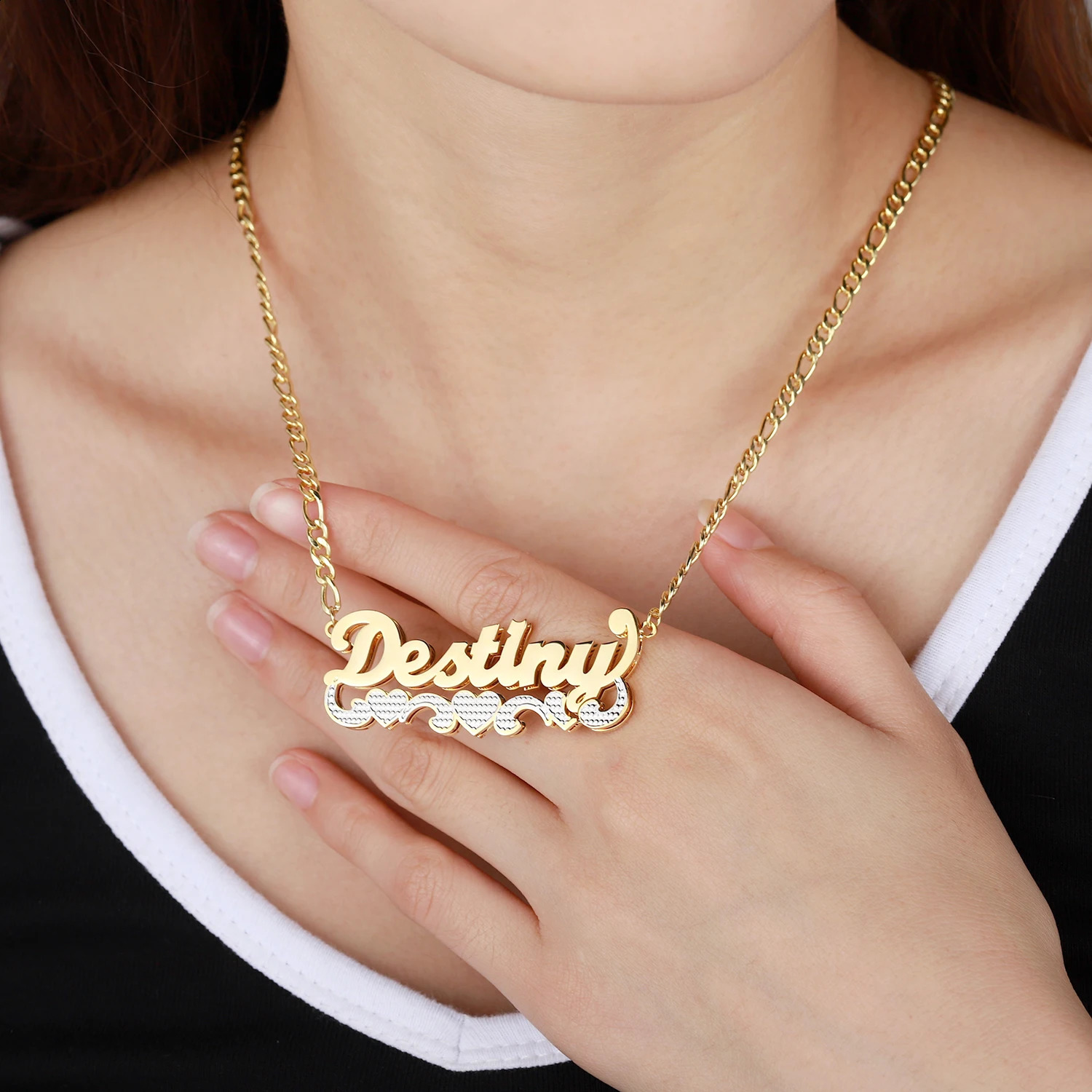 Custom Necklace Name Double Layered Two Tone Personalized 14K Gold Stainless Steel Pendant Nameplate For Women Bridesmaid Gifts 250425