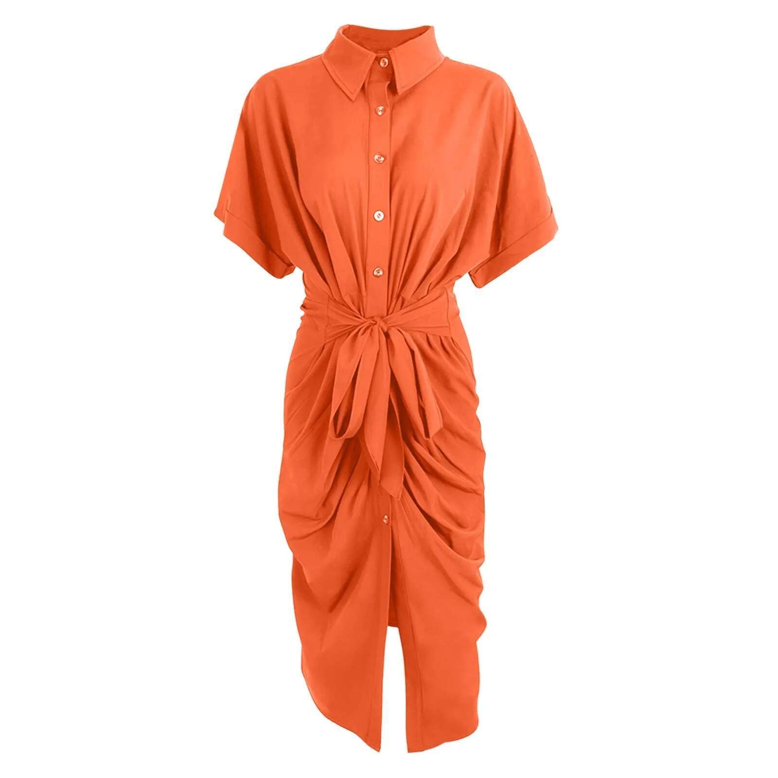 Dongdumaoyi Summer Fashion Casual Short Sleeve Women S Dress Temperament Commuting High Waist Printed Button Long Shirt