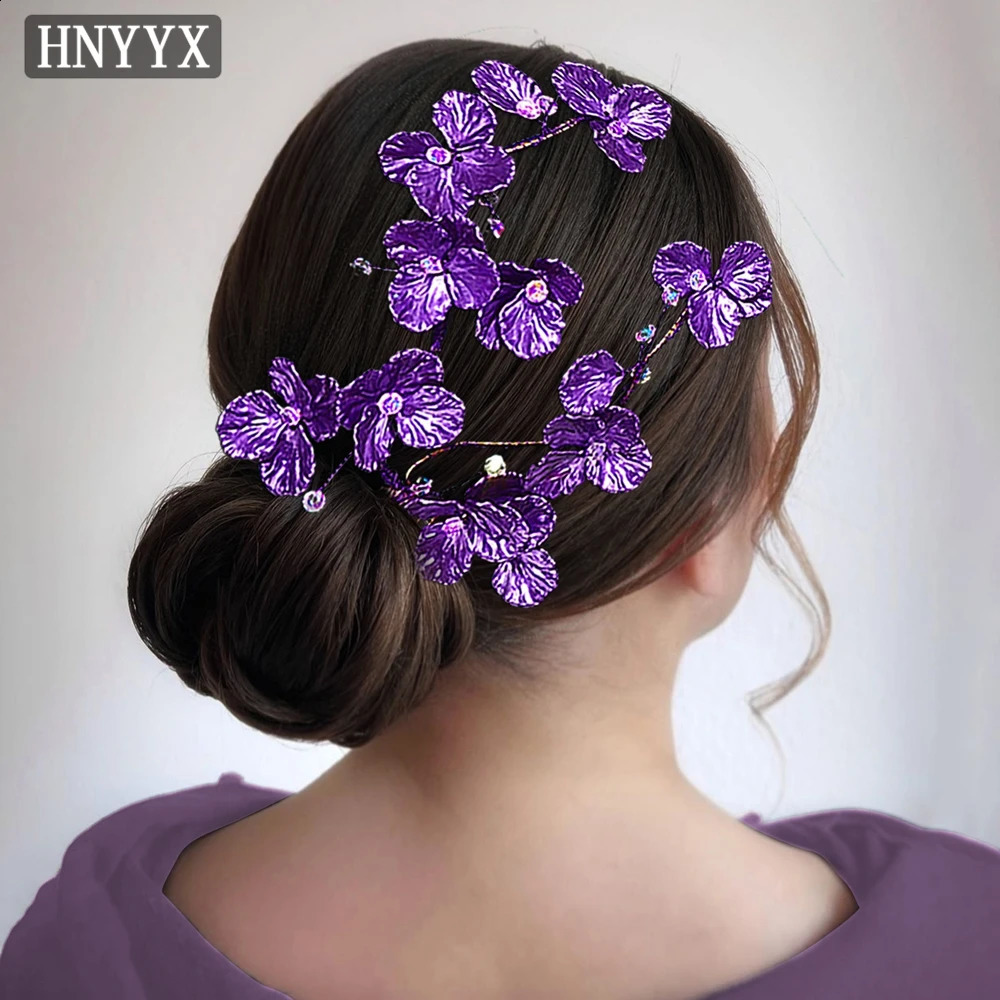 HNYYX Purple Shell Flower Hair Comb Crystal Hairpin Fashion Hair Accessories Wedding Headwear For Brides Hairpieces A114 250420