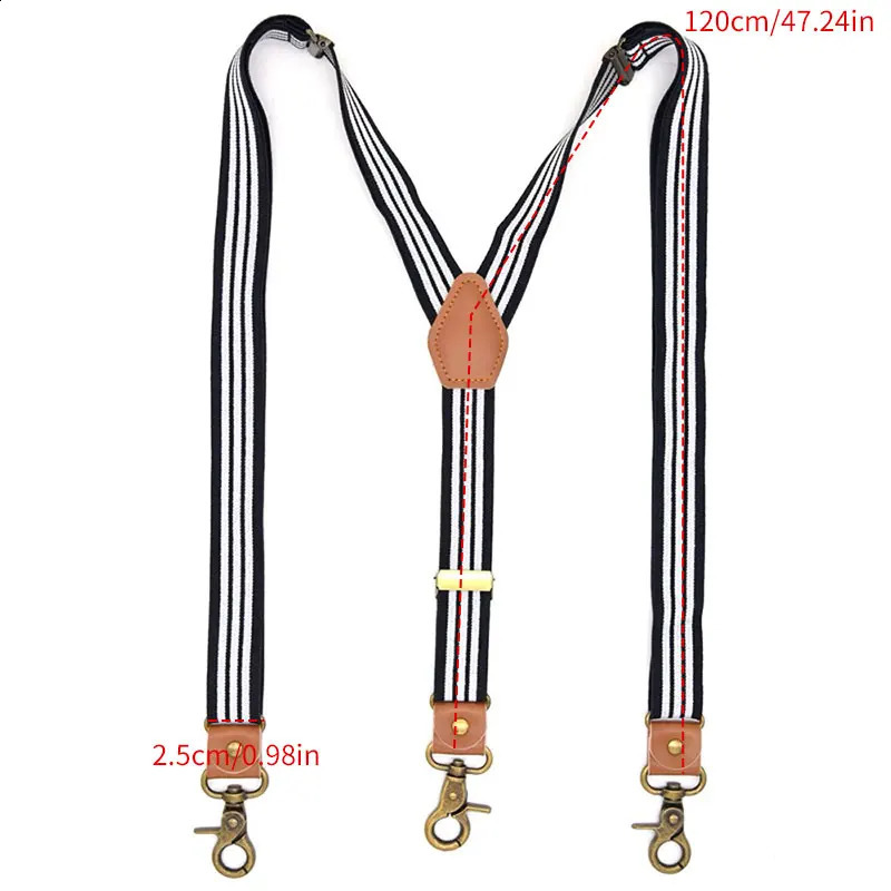 Striped Suspenders with Swivel Hooks Suspender Y Back 3 Clips Adjustable Elastic Trouser Braces Belts Loops for Men Women 250425