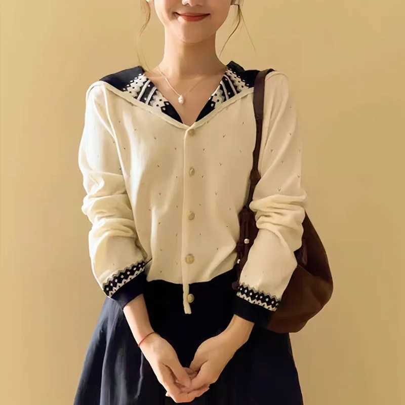 Autumn Women Long Sleeve Sailor Collar Elegant Knitted Cardigan Sweater 2025 Fashion Winter Casual Korean Style KnitwearT251125