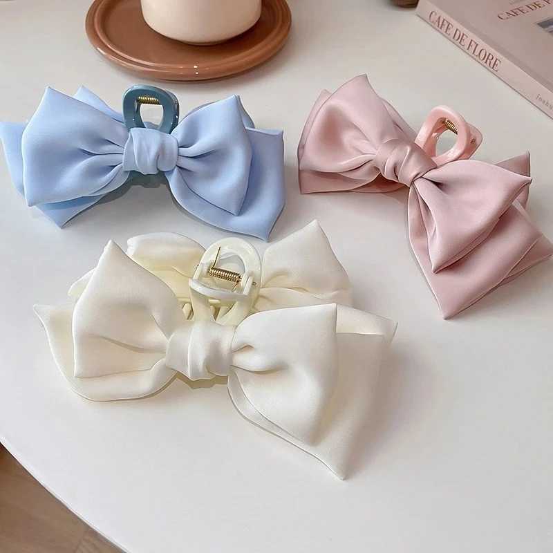 Fashion womens bow hair Korean version solid color butterfly satin hair clip girls hair accessories headbandT250425