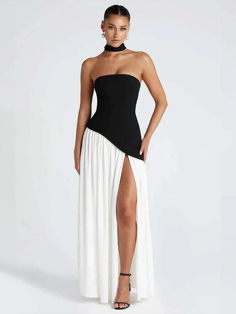 Dongdumaoyi Townlike Maxi Long Dress Pleated A Line Women Spring Summer Patchwork Backless Nightclub Sexy Party Dresses