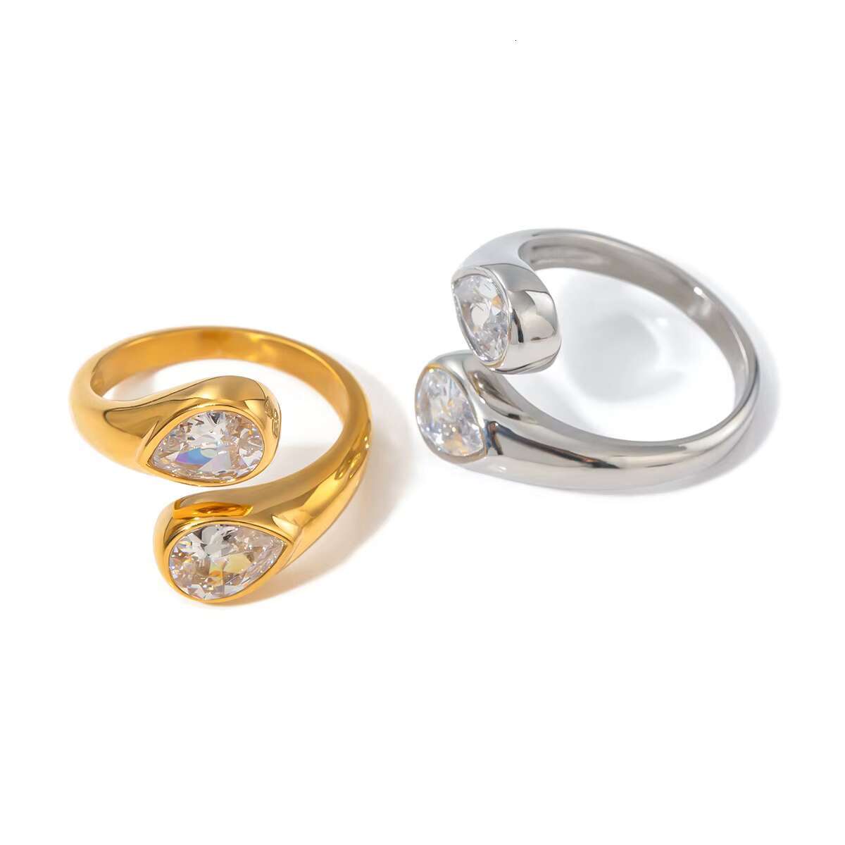 Waterproof Jewelry Natural Stone 18K Gold Plated Titanium Stainless Steel Moissanite Ring Women