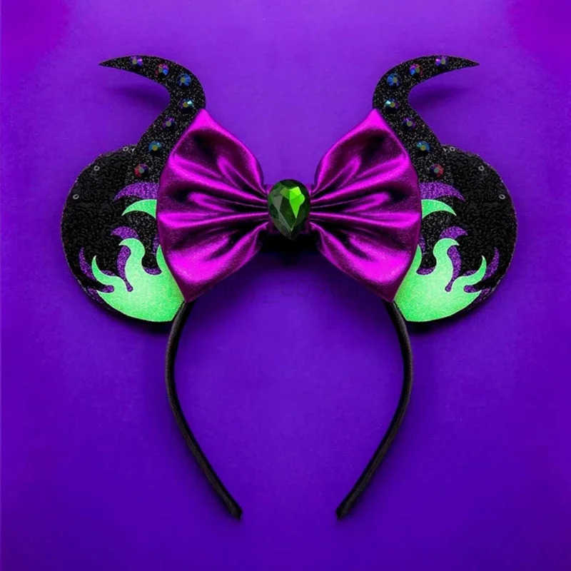 Disney Bat Skull Ear Headband Adult Children Role Play Halloween Witch Hair Girl Ghost Bow Party Hair Accessories X250425