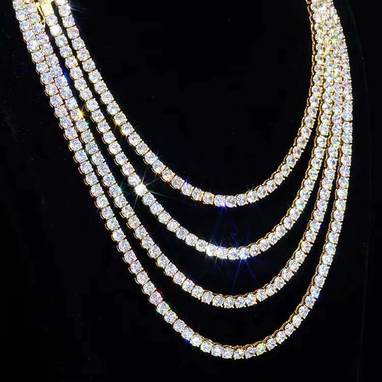 Wuzhou RTS 18K Gold Plated 2mm---5mm S925 Silver Women Men Hip Hop Diamond Necklace GRA Moissanite Tennis Chain Jewelry