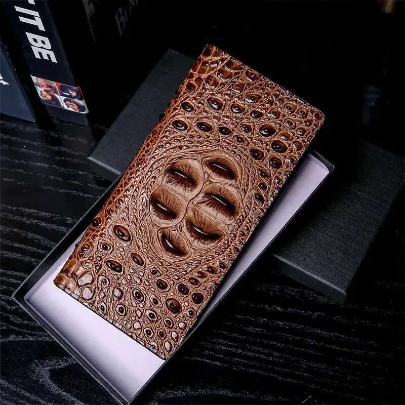 Men Business Long Crocodile Genuine Fashion Thin Short Wallet No Zipper 4 Color Pure Leather Card Wallets Pj194