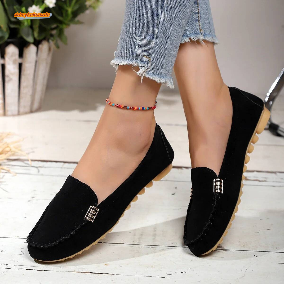 Spring/Autumn Classic Round Toe Flat Non-Slip Casual Loafers FashionTemperament Shallow Mouth Comfortable Women's Walking Shoes ddmykukumalu