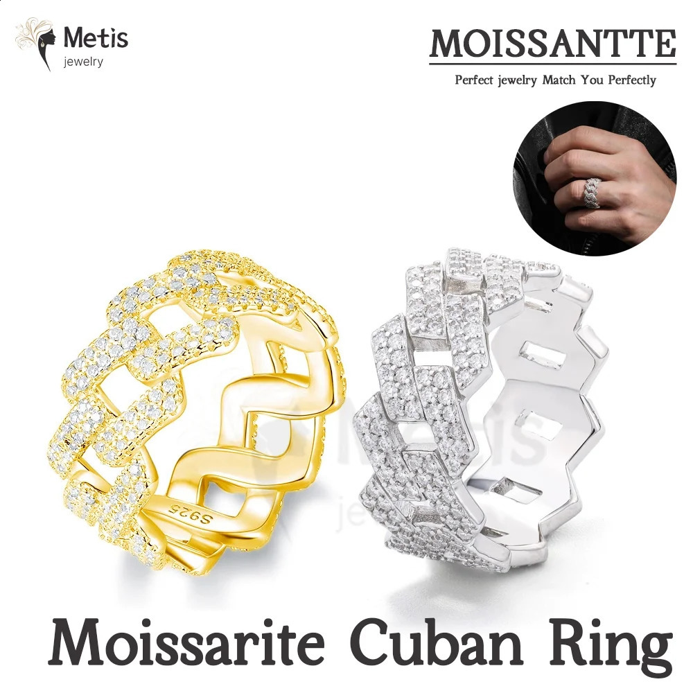 Gra Certified Full Diamond Cuban Rings for Men Women 100% 925 Sterling Silver Hip Hop Double Row Band Ring 250425